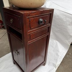Wood Bathroom Vanity with Stone Vessel Sink, Drawer, and Cabinet