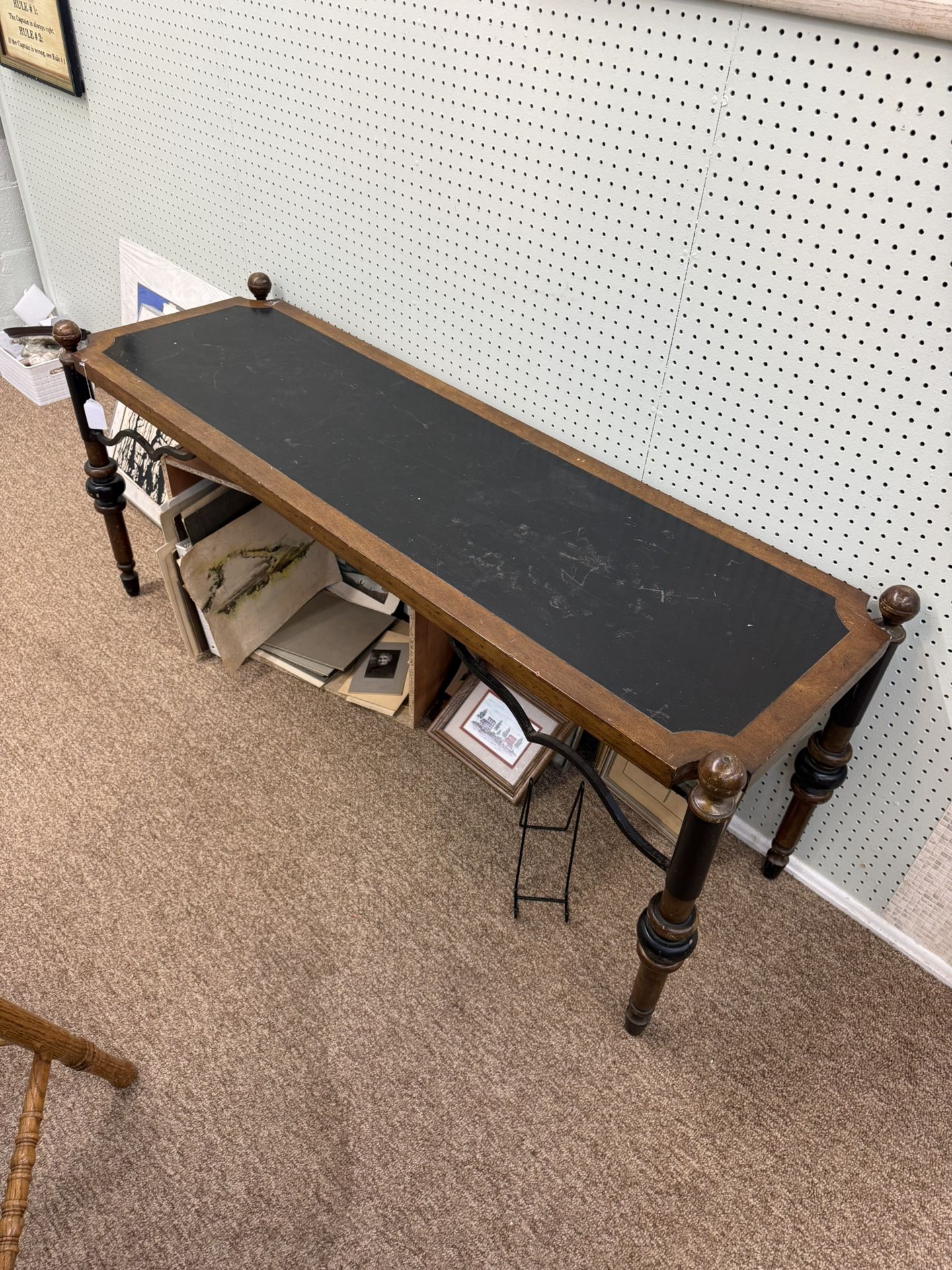 Mid-Century French wood and bronze console table