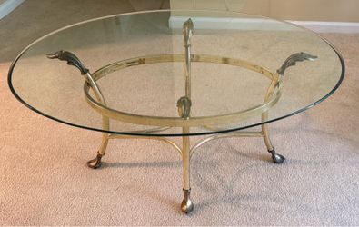 Jansen Hollywood Regency Brass & Glass Coffee Table