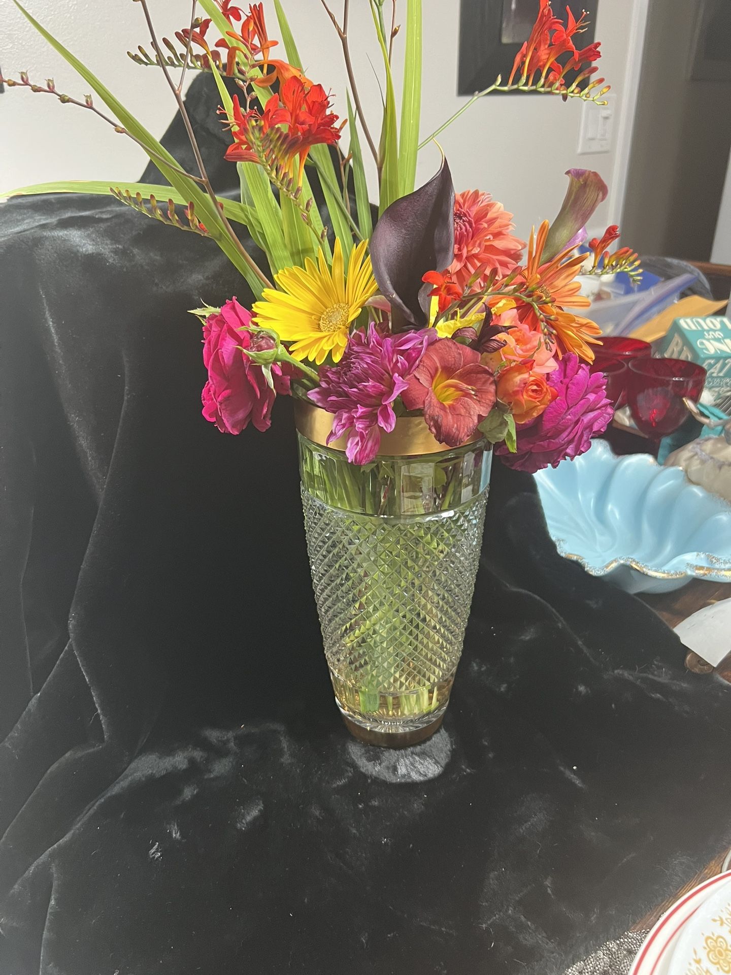 Mid Century CUT Chrystal Vase Bohemia Crystal Circa 1960's. HURRY BEFOR THE FLOWERS DIE