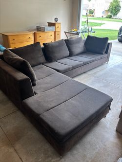 Ligne Roset Modern Dark Brown Sectional Sofa with Chaise