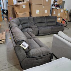 Redding 6pc Fabric Powered Sectional With Power Headrest For $1500