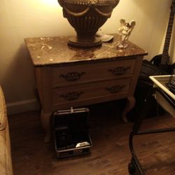 Thomasville Two End Tables Wood With Hard Marble Top