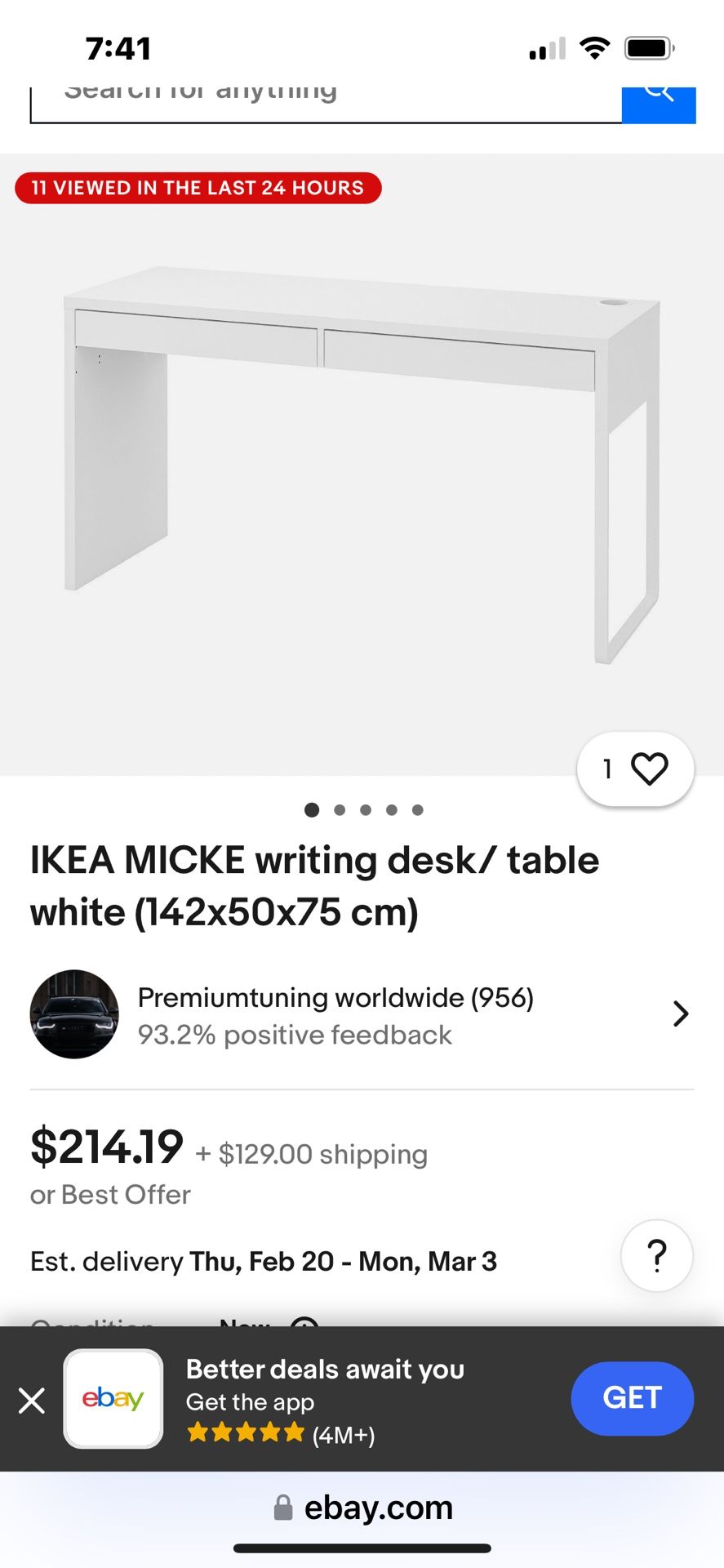 IKEA MICKE writing desk/ table white (142x50x75 cm)