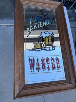 Large vintage MCM reverse painted bar mirror sign