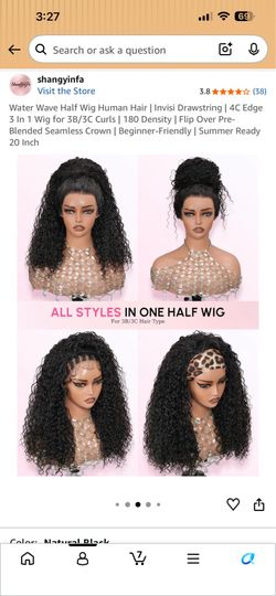 20in Water Wave Half Wig