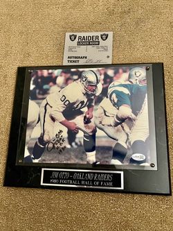 Jim Otto Signed Raiders Plaque - HOF 1980, JSA