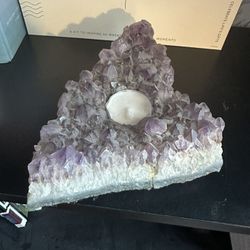 Purple Amethyst Quartz Crystal Tea Light Cluster  