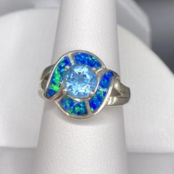 925 KL blue Topaz & Opal Ring 