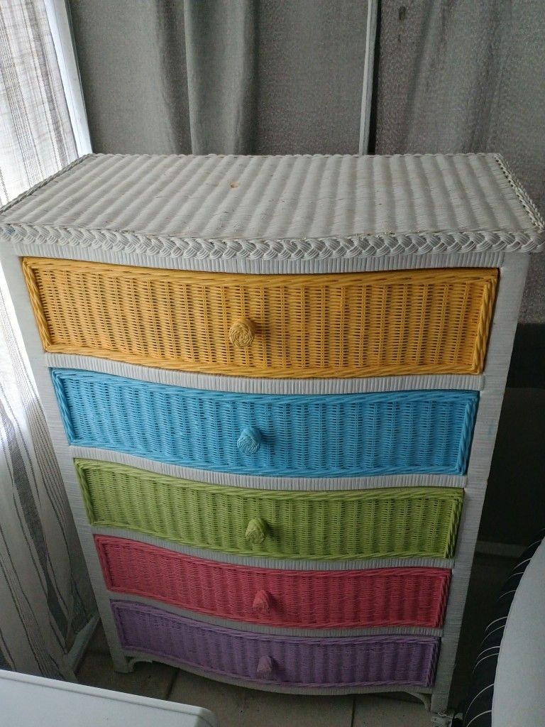 Wicker Dresser White With Colorful Drawers 