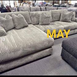 $10 Down Payment Only 🚨 3-Piece Lindyn Fog/Ivory  Plush Sectional With Chaise By Ashley 🚛🚛 Same Day Delivery 🚛🚛