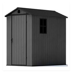 Open box Complete 4 ft. W x 6 ft.D Plastic Outdoor Storage Shed with Floor and Lockable Door in Gray