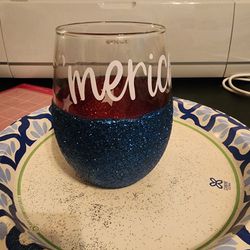 'merica Glitter Wine Glass