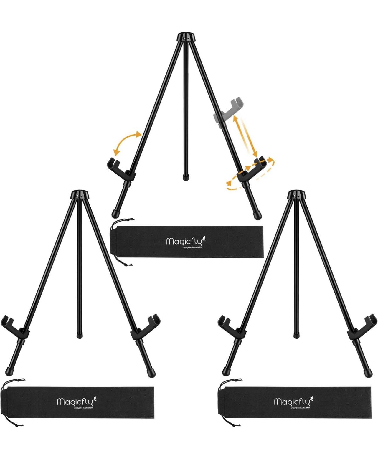 Magicfly 3 Pack Tabletop Easel, Black Steel Table Top Easels for Display, Adjustable & Portable Tripod Easel with 3 Storage Bags, for Signs, Posters