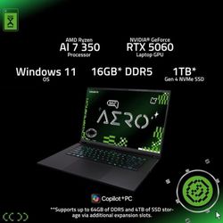 GIGABYTE AERO X16 Gaming Laptop RTX 5060 Ryzen AI 7 16GB 1TB 165Hz