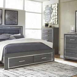[SPECIAL] Lodanna Gray LED Queen Storage Bedroom Set

