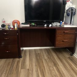 Wood Desk With Small Dresser With 3 Drawers