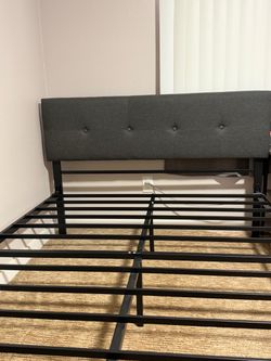 Full Size - Steel Bed frame with adjustable upholstered headboard