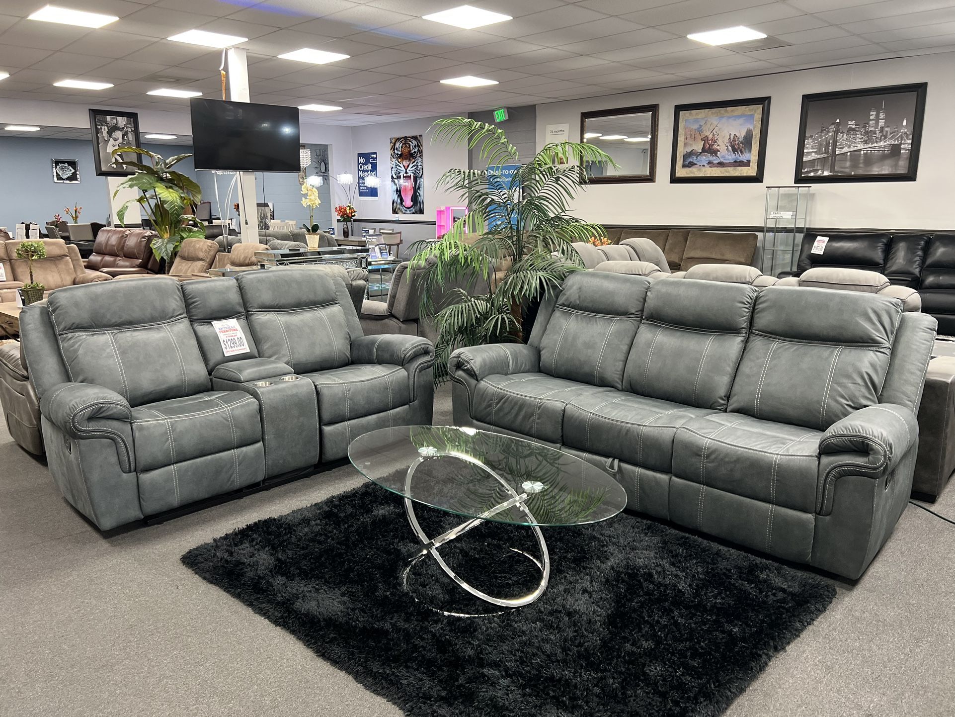 2PC Gray Sofa & Loveseat,All Products : American Fashion Style Bags On Sale