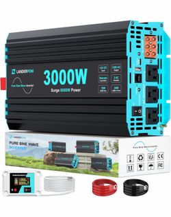 3000 Watt Pure Sine Wave Inverter 12V DC to 120V AC for RV, Truck, Solar, Home, Off-Grid, Power Inverter with 3 AC Outlet, 30W USB-C, 5V 3.1A USB, Har