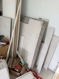 NEW Building Materials - 48”x48” tiles, baseboards, rough cuts and closet shelving