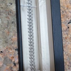 Silver And Natural Diamond 12mm Cuban Link Bracelet 