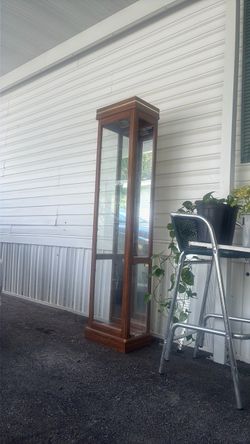 Tall Wood and Glass Curio Display Cabinet