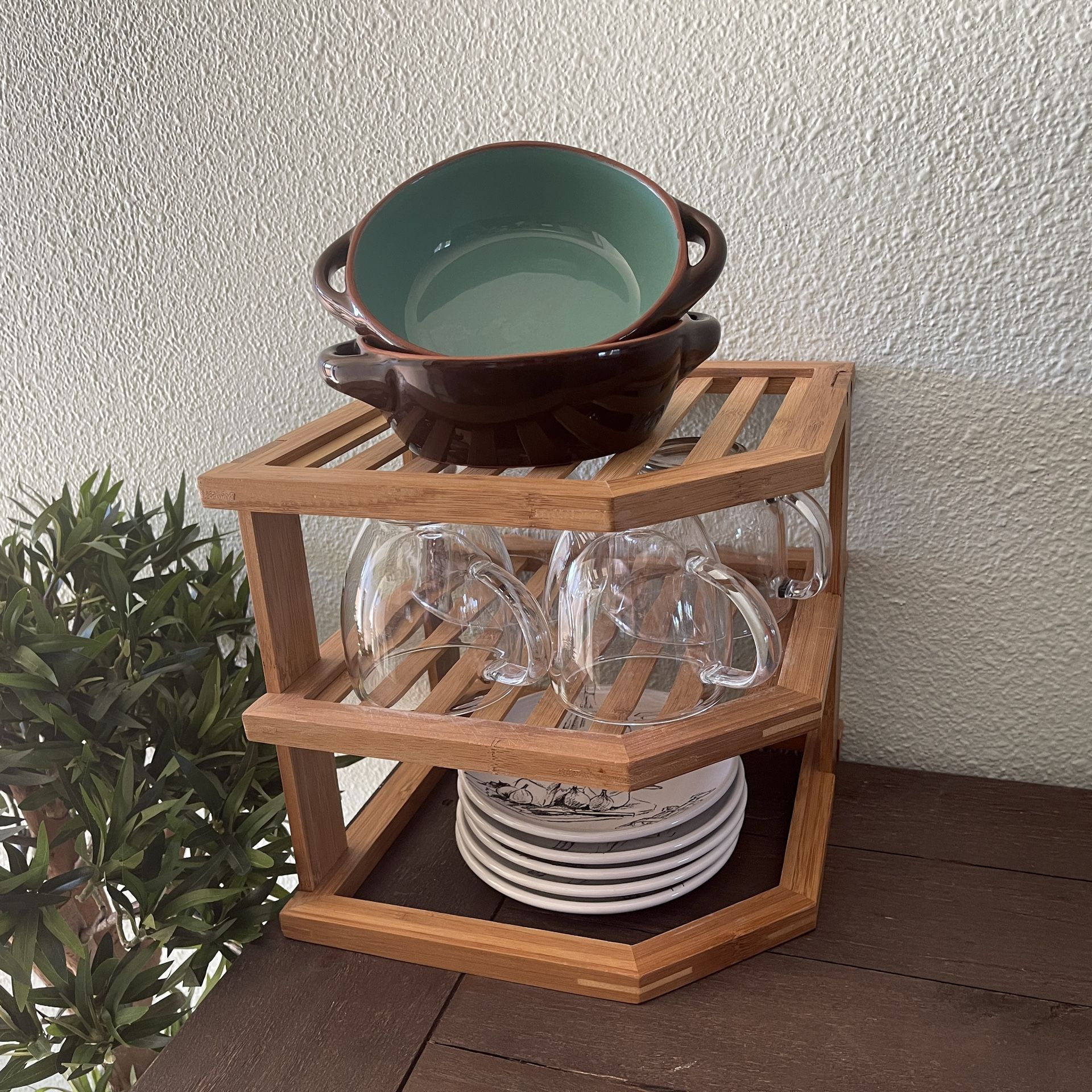 Bamboo Rack Kitchen Cabinet Corner Organizer Tiered Wooden Shelf