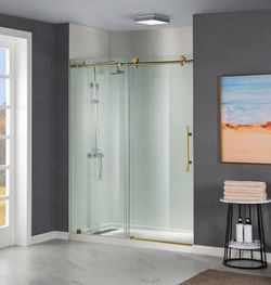 MBSDC6076-BG  ,Frameless Shower Doors 56-60" Width x76"Height with 3/8"(10mm) Clear TemperedGlass in Brushed Gold Finish.