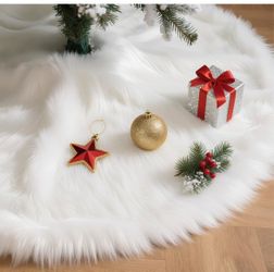 🆕 in 📦 30-Inch Wool Fur White Christmas Tree Skirt Plush Velvet Tree Skirt Base Cover Floor Mat,Christmas Tree Party Decoration