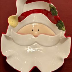 Earthenware Santa Claus Face Christmas Candy Dish Bowl Nuts Snacks Holiday