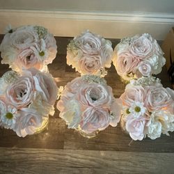 Artificial Pink Flower Center Pieces With Lights