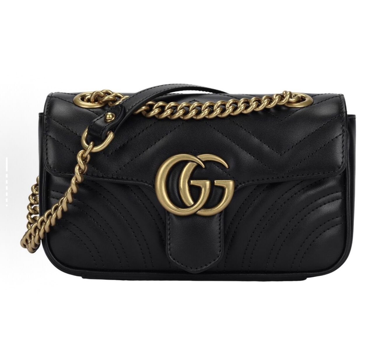 GUCCI GG Marmont Gold Retro Double G Logo Embossed Leather Marmont 22 Chain Flip Bag Shoulder Bag Crossbody Bag Mini(62)67