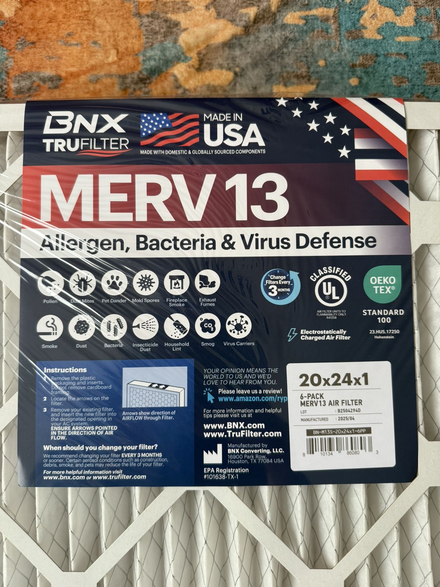 BNX TruFilter 20x24x1 Six Pack Made In USA