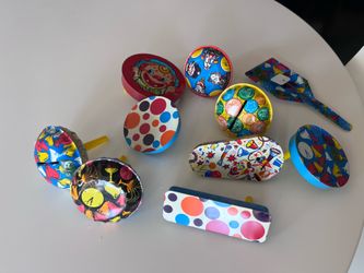 Set of 10 vintage tin metal litho noisemakers for parties etc