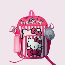 Hello Kitty Backpack 5 Piece Lunch Bag Carabiner Water Bottle Key Chain Sanrio