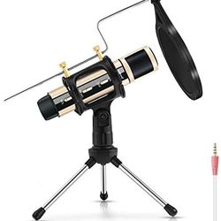Studio Recording Microphone, ZealSound Condenser Broadcast Microphone w/Stand Built-in Sound Card Echo Recording Karaoke Singing for Phone Computer PC