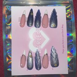 Handmade Press-On Nail Set with 3D Gems/Designs