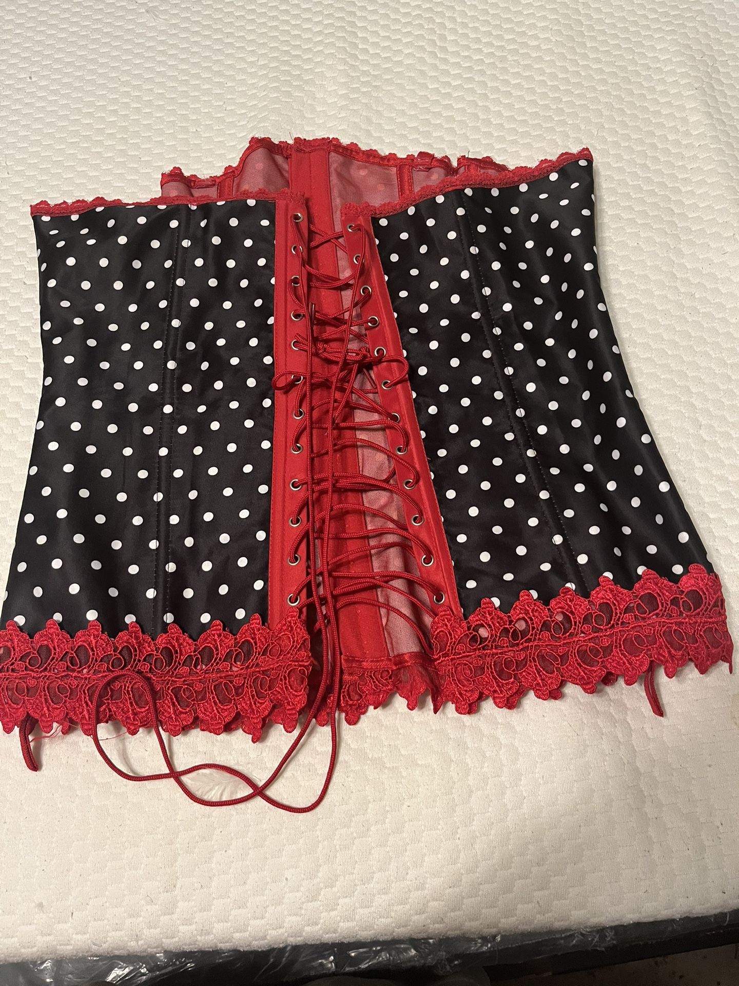 Women’s Red, Black And White Polkadot Bostier.