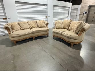 Traditional Carved Wood Sofa and Loveseat Set