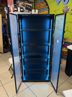 Modern Black 5-Tier Display Cabinet with acrylic Doors and LED Lights, 63”Tall Storage Bookshelf, 2-Door Freestanding Curio Cabinet for Living Room,