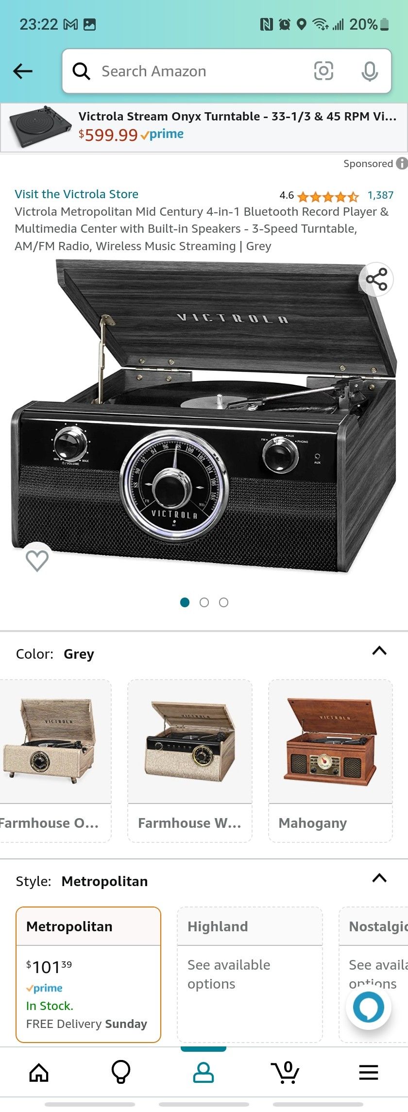 Victrola Metropolitan Mid Century 4-in-1 Bluetooth Record Player & Multimedia Center with Built-in Speakers - 3-Speed Turntable, AM/FM Radio, Wireless