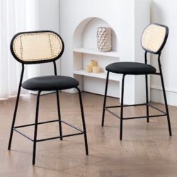LUE BONA Black Velvet 24.0-in H Counter height Upholstered Metal Bar Stool 2 -Pack