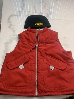 Boys LEGO wear red vest and Batman hat Size 5