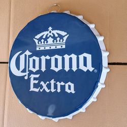 Corona Extra Bottle Cap Tin Metal Beer Bar Sign 
