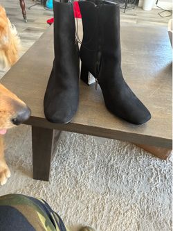 Black square heel with bling bling on heel!