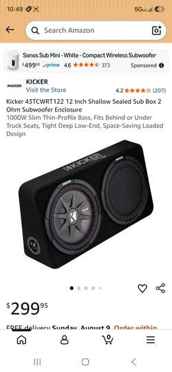 Kicker 12 Inch Shallow Sealed Subwoofer Enclosure