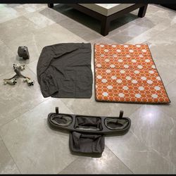 Baby accessories for playpen / play yard w/ carrying bag (soothing sound machine, musical mobile, diaper holder attachment, foldable firm mat & sheet)