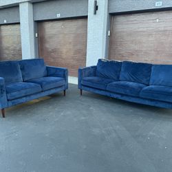 Navy Blue Mid Century Modern Couch Set (WILL DELIVER)