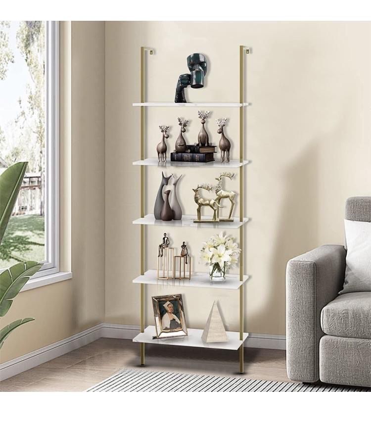 New 5 Tier Ladder Bookshelf, white and Gold Set of 2